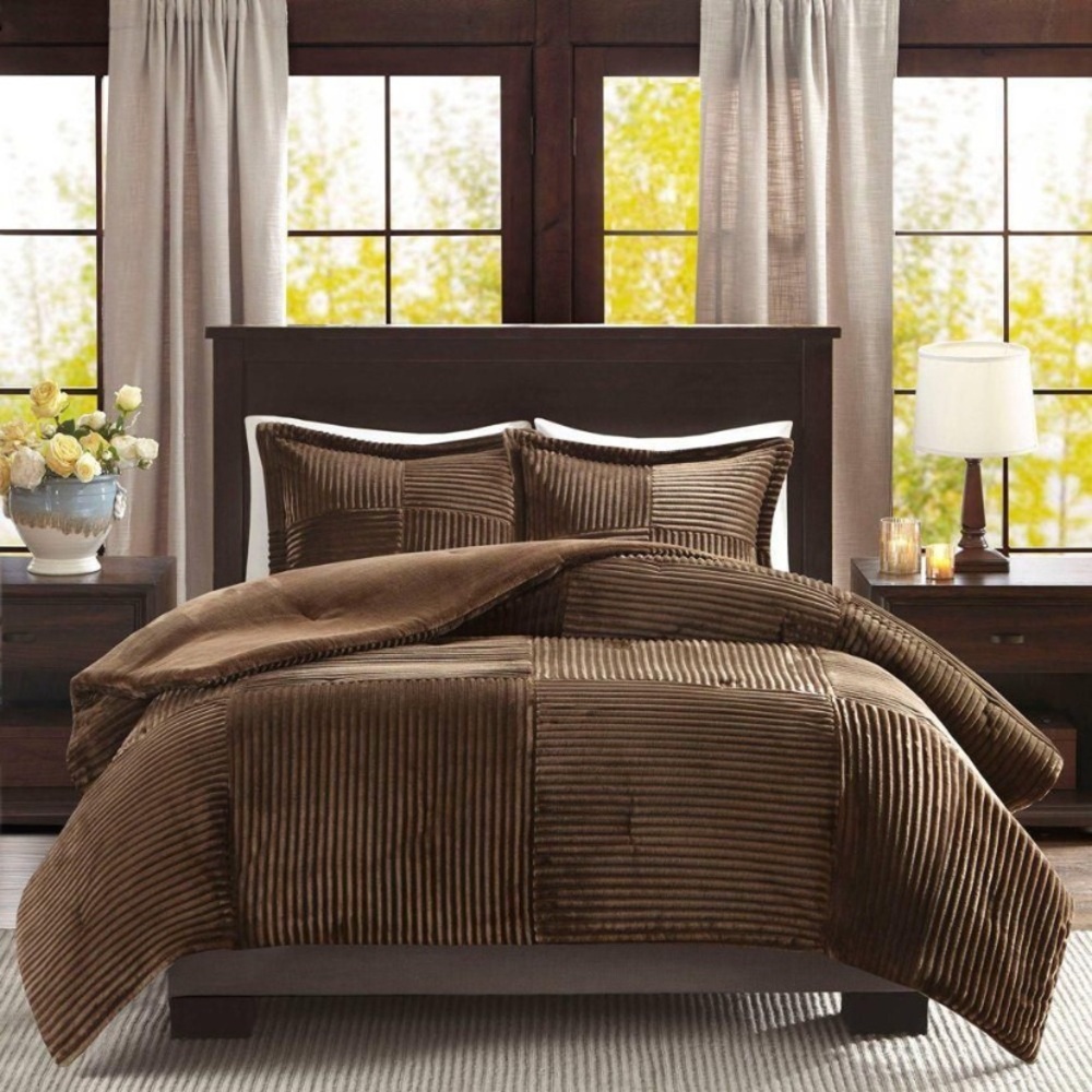 Madison Park Ribbed Plush Comforter Mini Set — Brown lowest price no offers